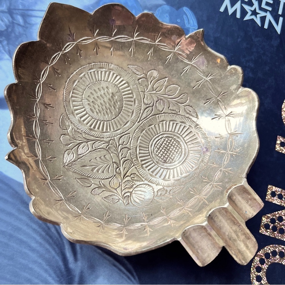Brass Leaf Ashtray Indian Vintage Palo Santo Trinket catch-all smoking smudging